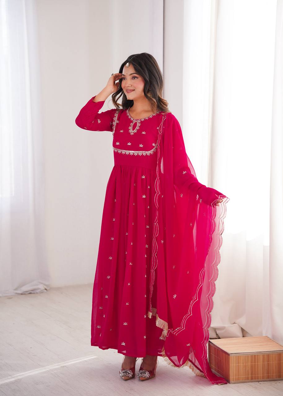 Georgette Sequence Embroidered Gown with Pant and Dupatta