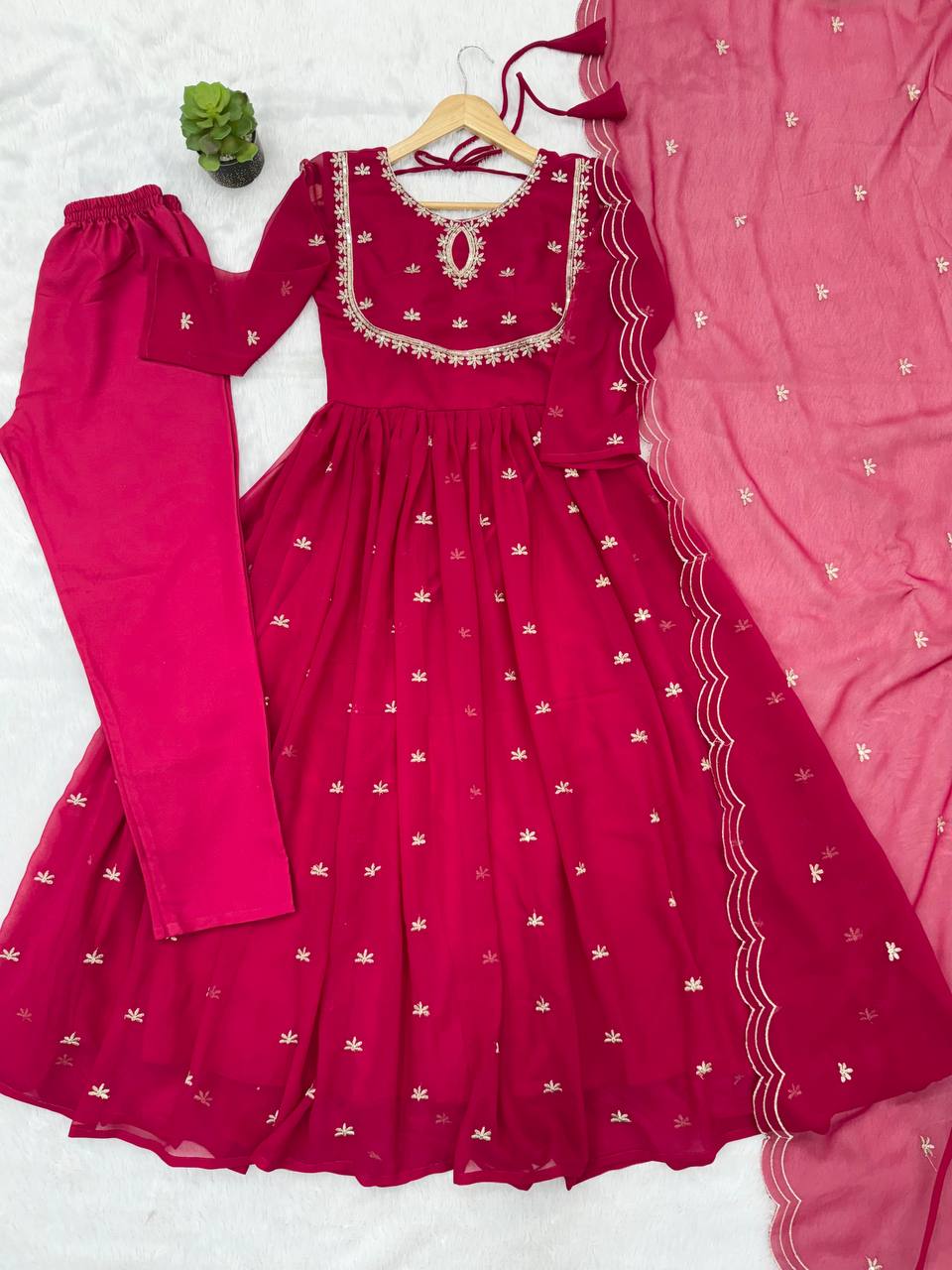 Georgette Sequence Embroidered Gown with Pant and Dupatta