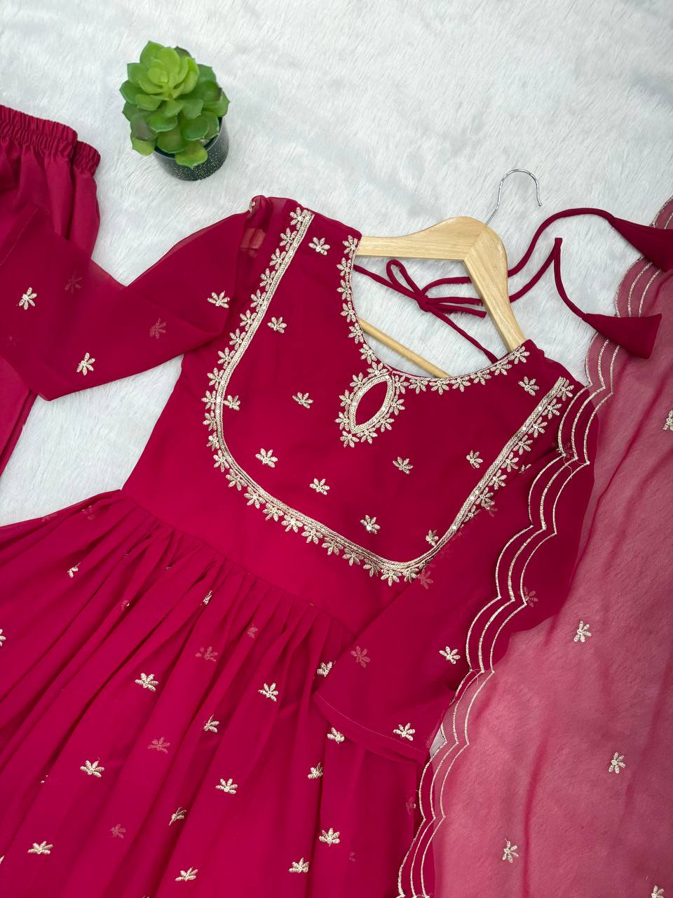 Georgette Sequence Embroidered Gown with Pant and Dupatta