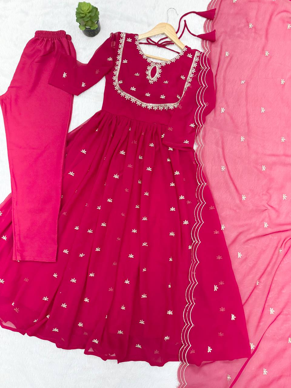 Georgette Sequence Embroidered Gown with Pant and Dupatta