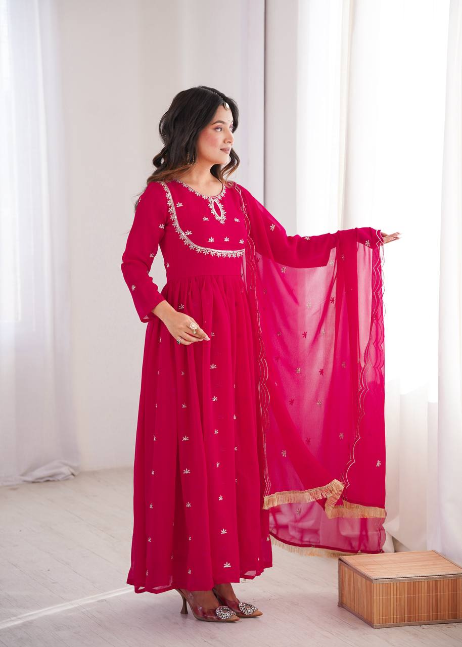 Georgette Sequence Embroidered Gown with Pant and Dupatta