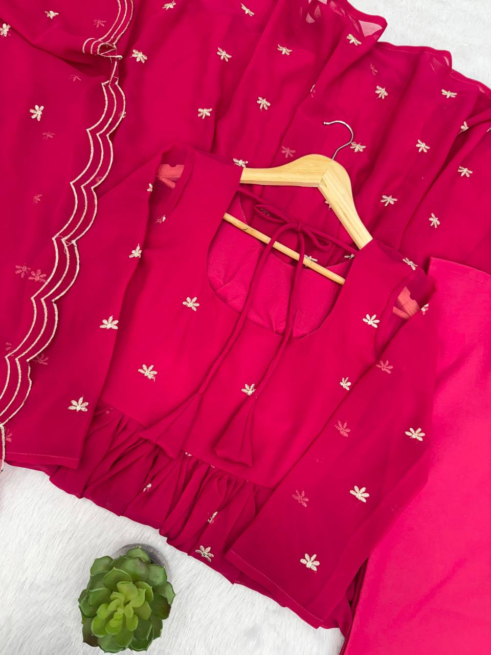 Georgette Sequence Embroidered Gown with Pant and Dupatta