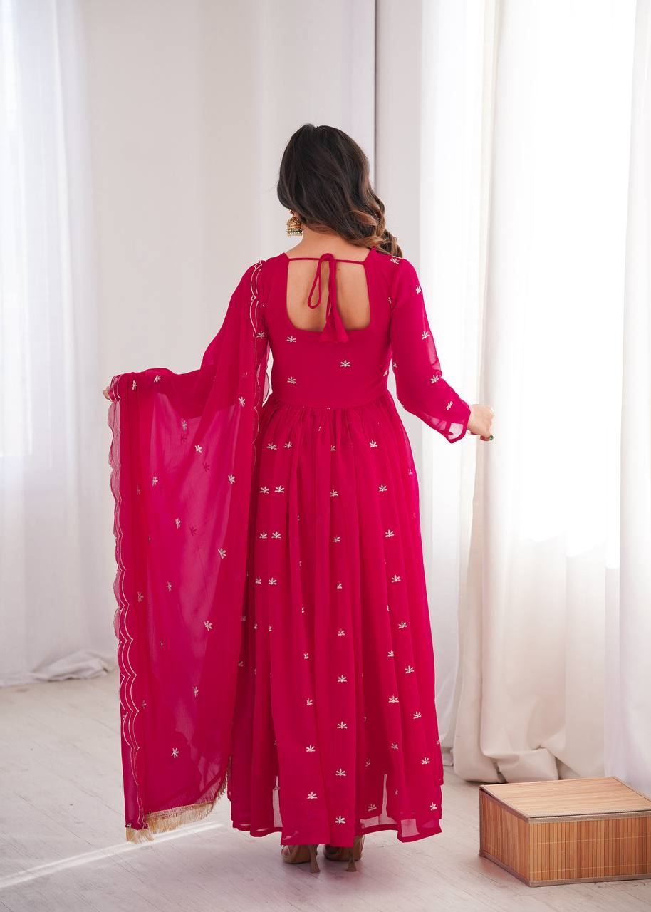 Georgette Sequence Embroidered Gown with Pant and Dupatta