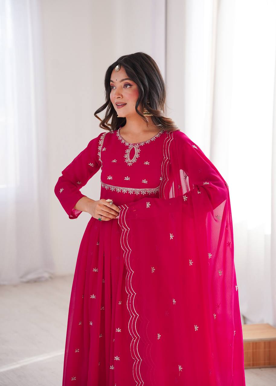 Georgette Sequence Embroidered Gown with Pant and Dupatta