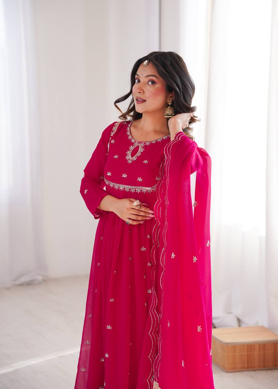 Georgette Sequence Embroidered Gown with Pant and Dupatta