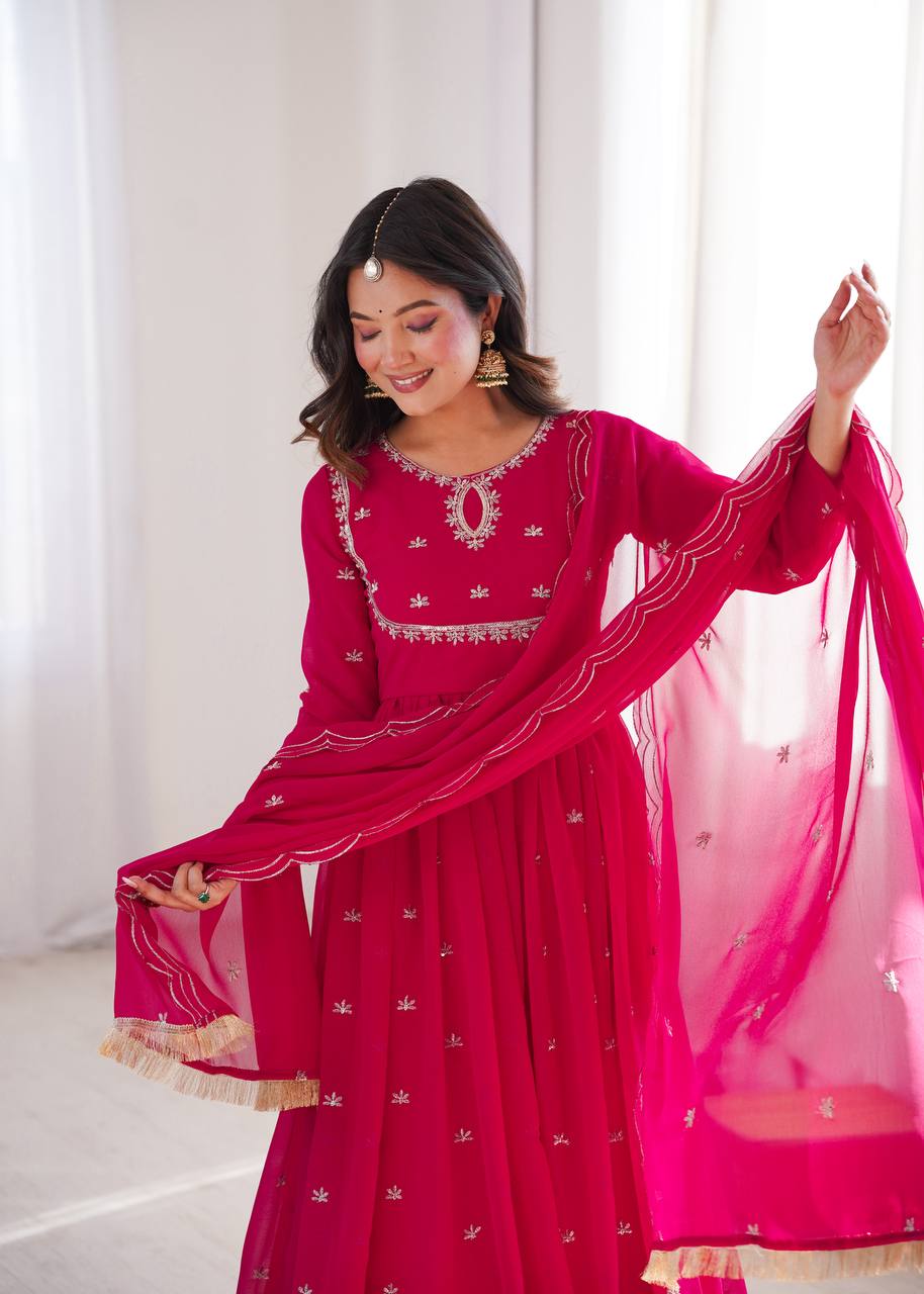 Georgette Sequence Embroidered Gown with Pant and Dupatta