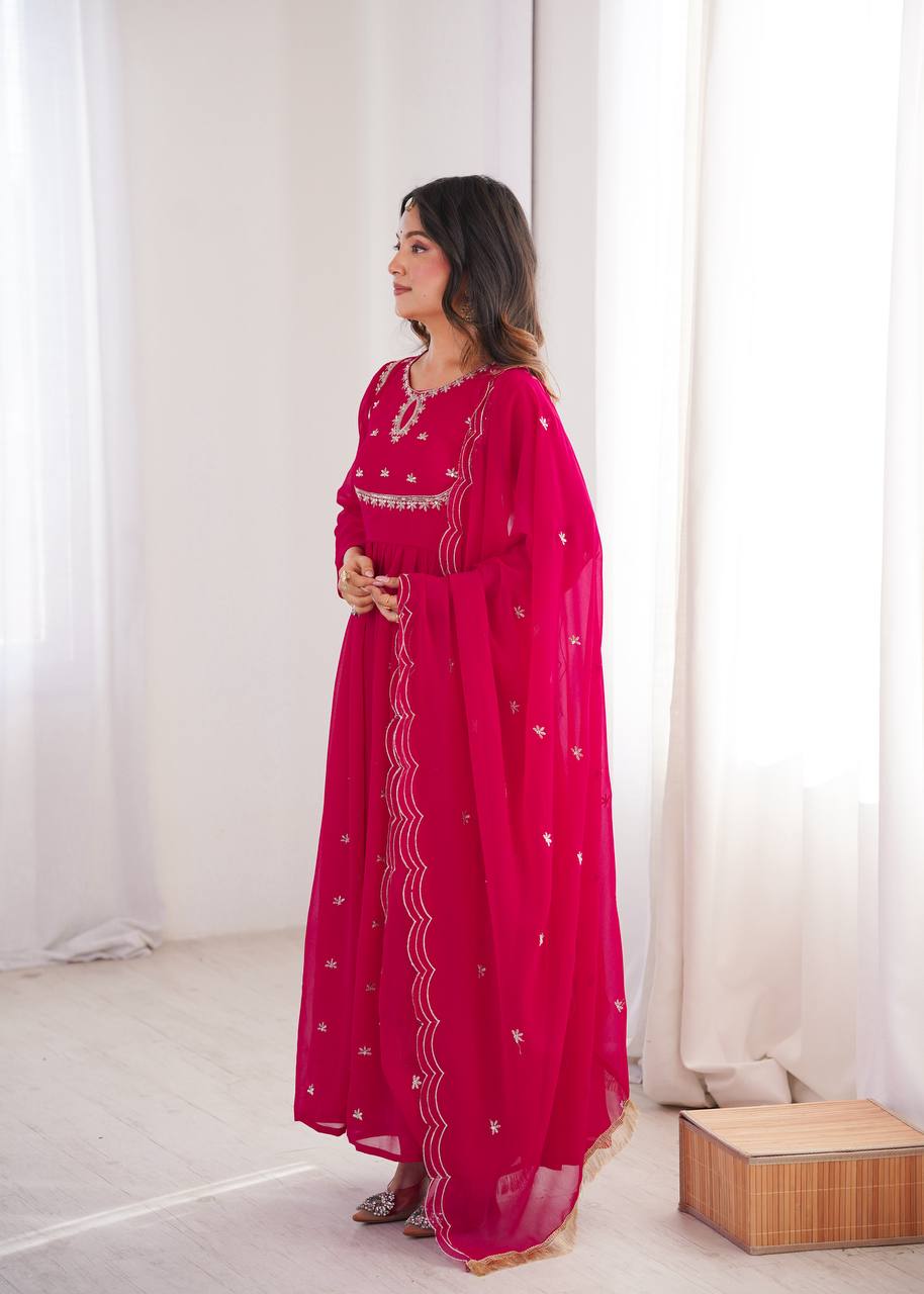 Georgette Sequence Embroidered Gown with Pant and Dupatta