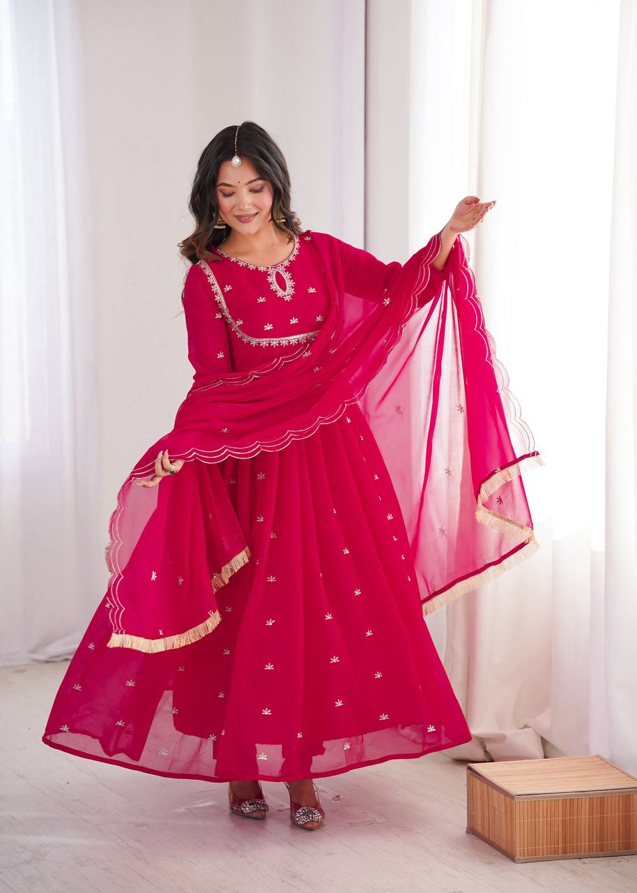 Georgette Sequence Embroidered Gown with Pant and Dupatta