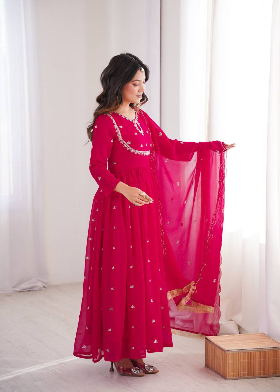 Georgette Sequence Embroidered Gown with Pant and Dupatta