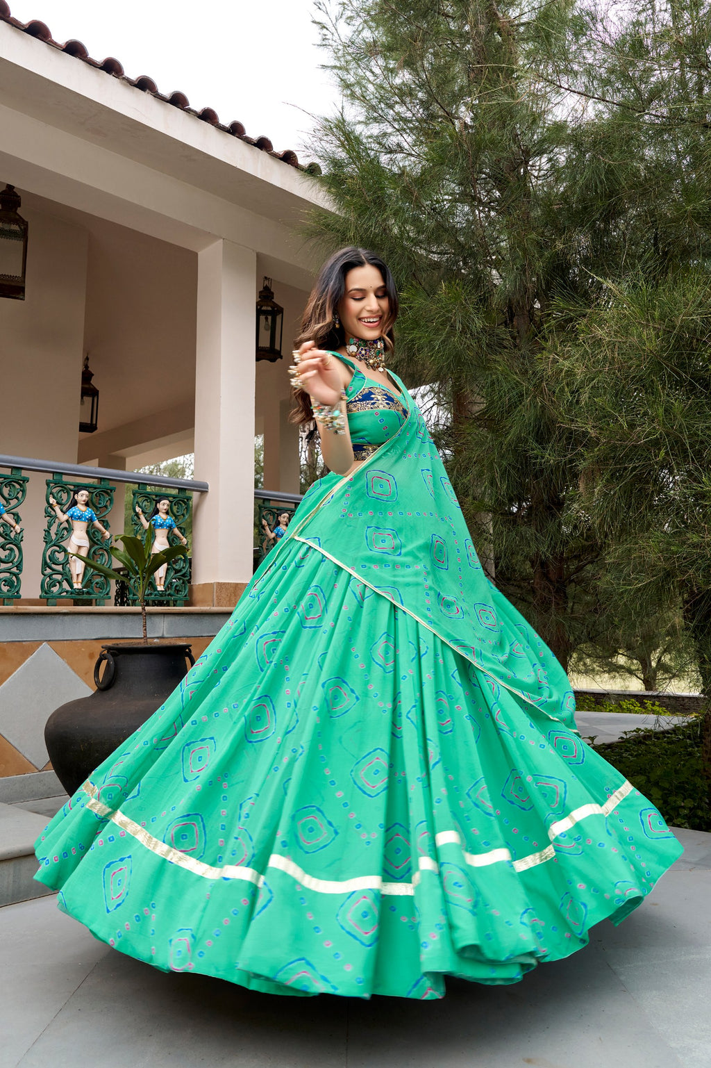 Ghummar Bandhej Print Navratri Lehenga Choli