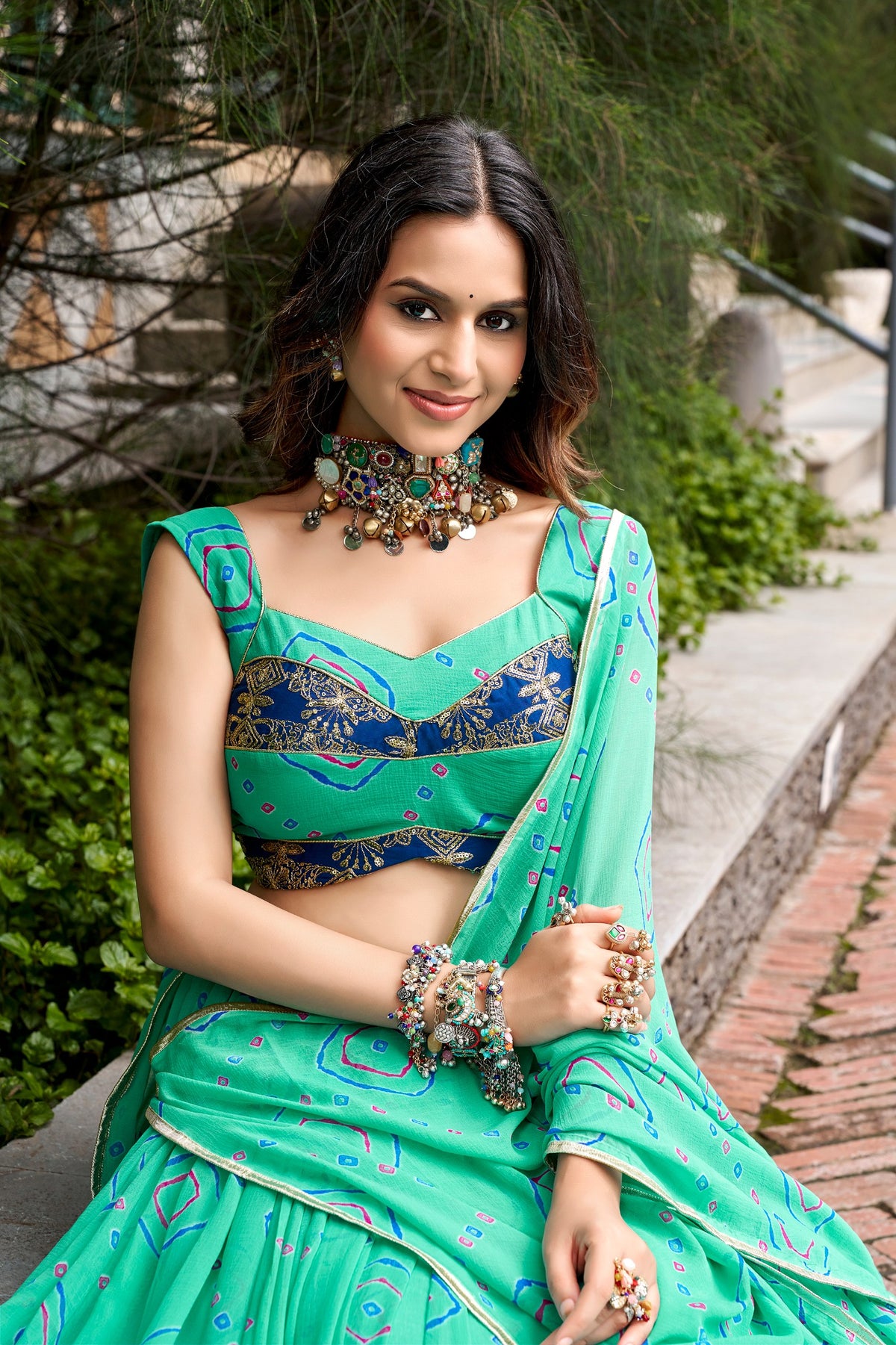 Ghummar Bandhej Print Navratri Lehenga Choli