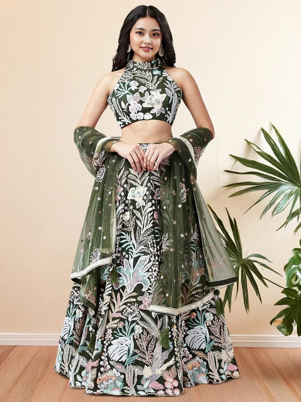 Glamorous Green Sequins Net Designer Lehenga Choli With Dupatta