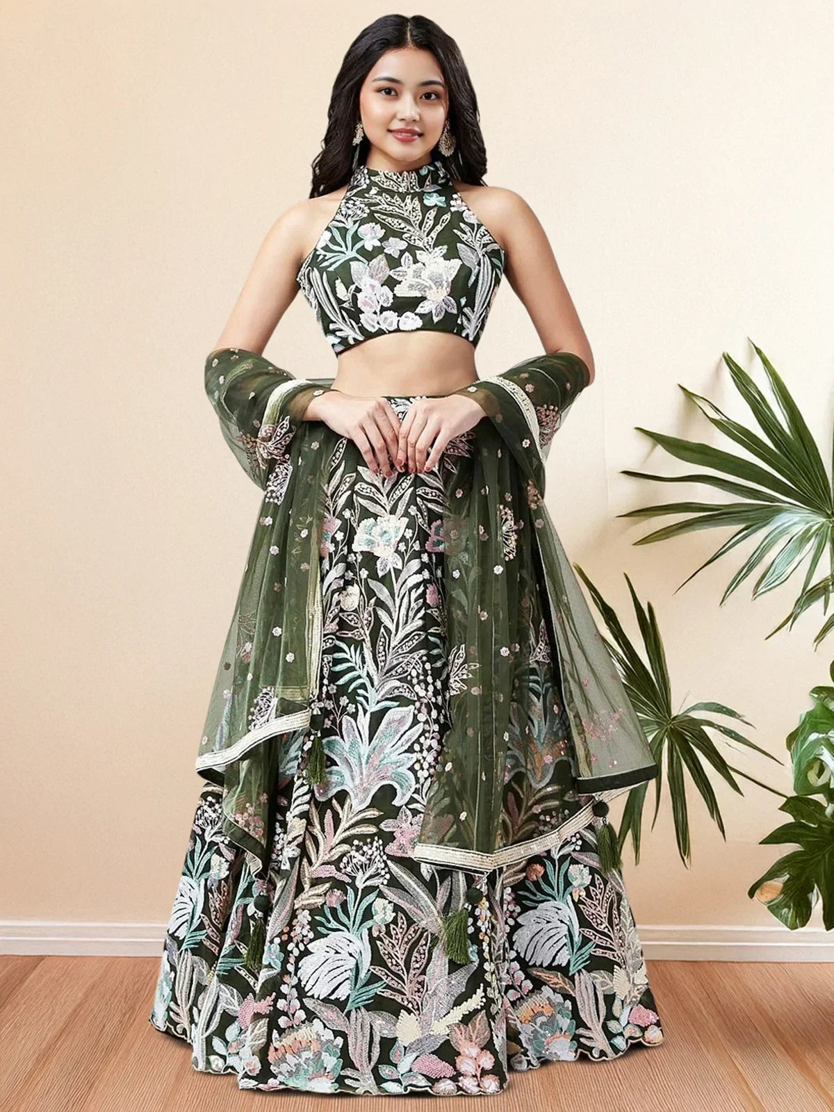 Glamorous Green Sequins Net Designer Lehenga Choli With Dupatta