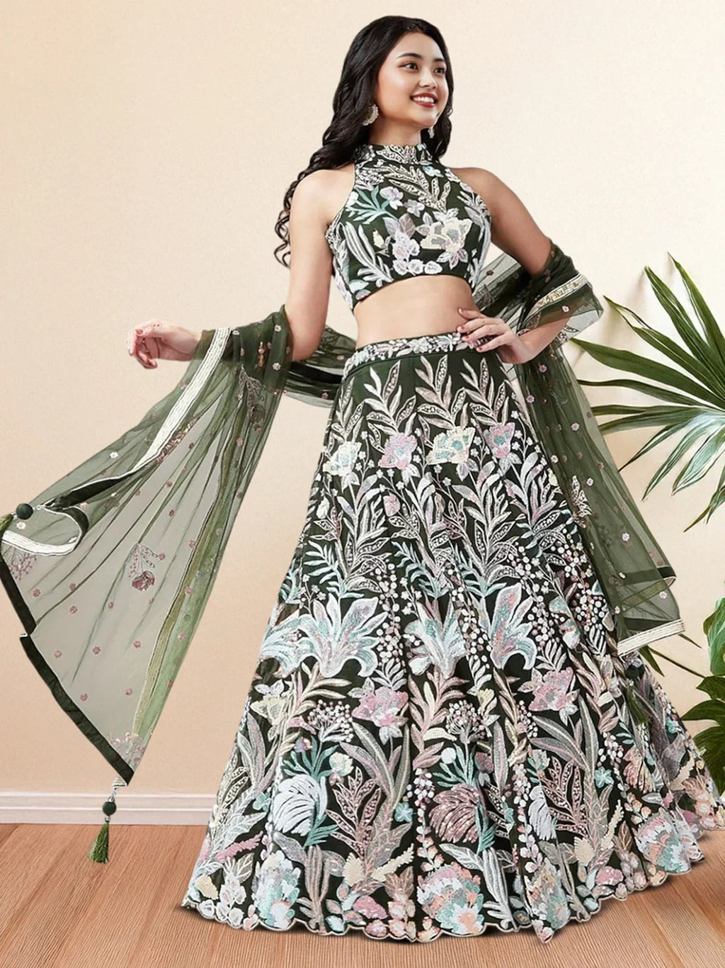 Glamorous Green Sequins Net Designer Lehenga Choli With Dupatta