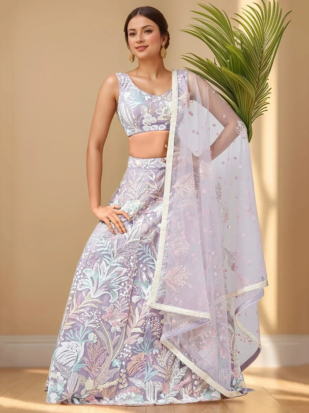 Glamorous Lavender Sequins Net Bridesmaid Lehenga Choli With Dupatta