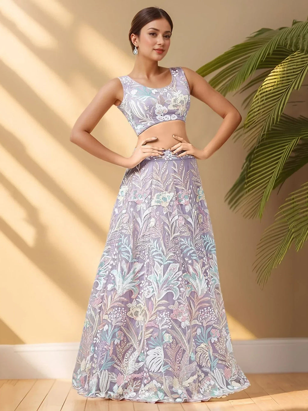 Glamorous Lavender Sequins Net Bridesmaid Lehenga Choli With Dupatta