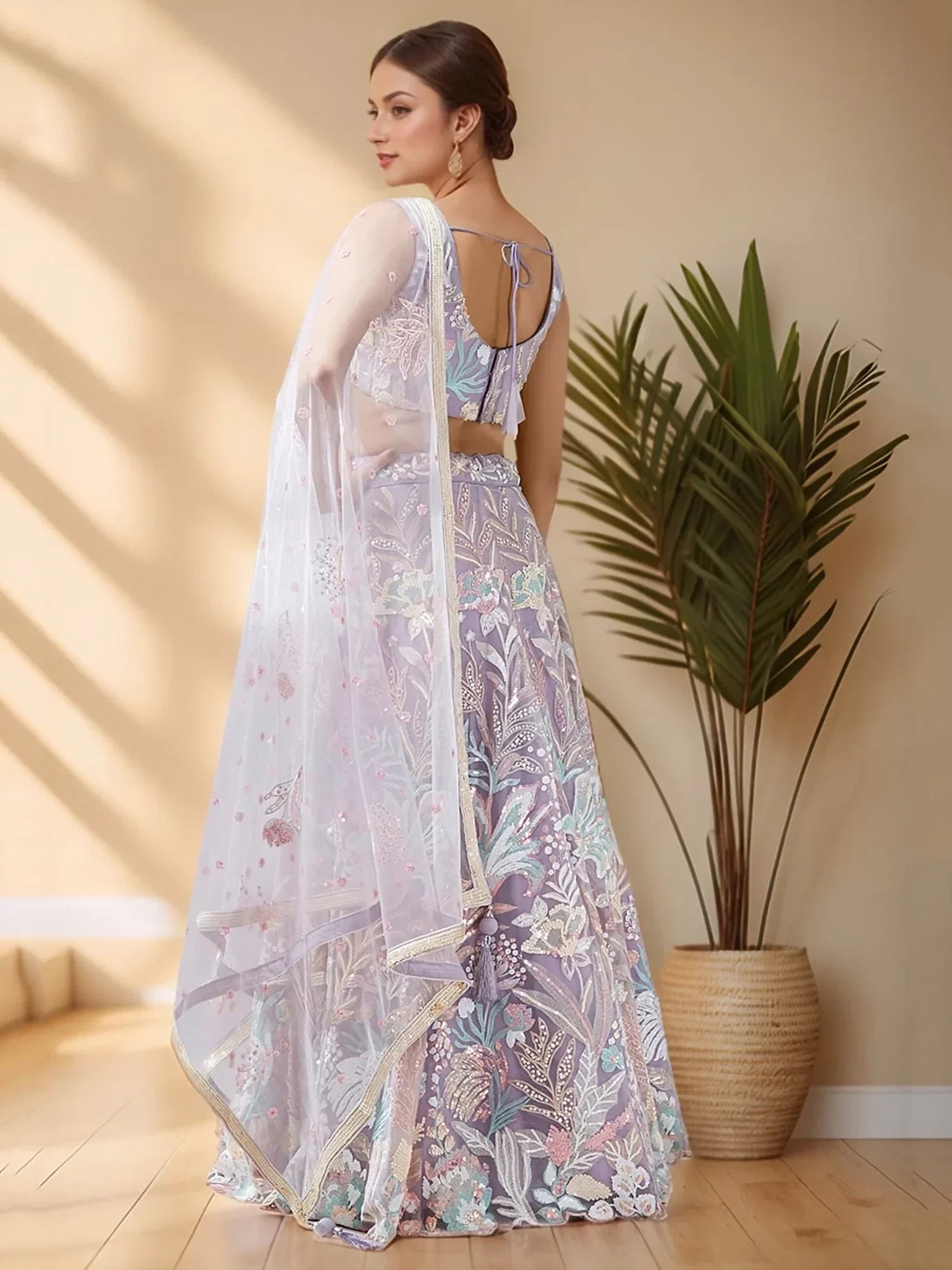 Glamorous Lavender Sequins Net Bridesmaid Lehenga Choli With Dupatta
