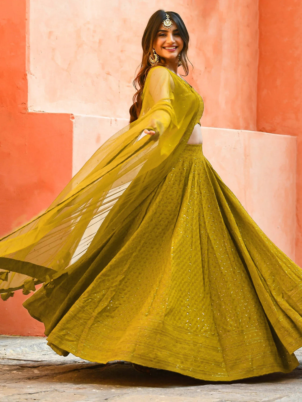 Mustard Sweet Sequins Georgette Reception Wear Lehenga Choli