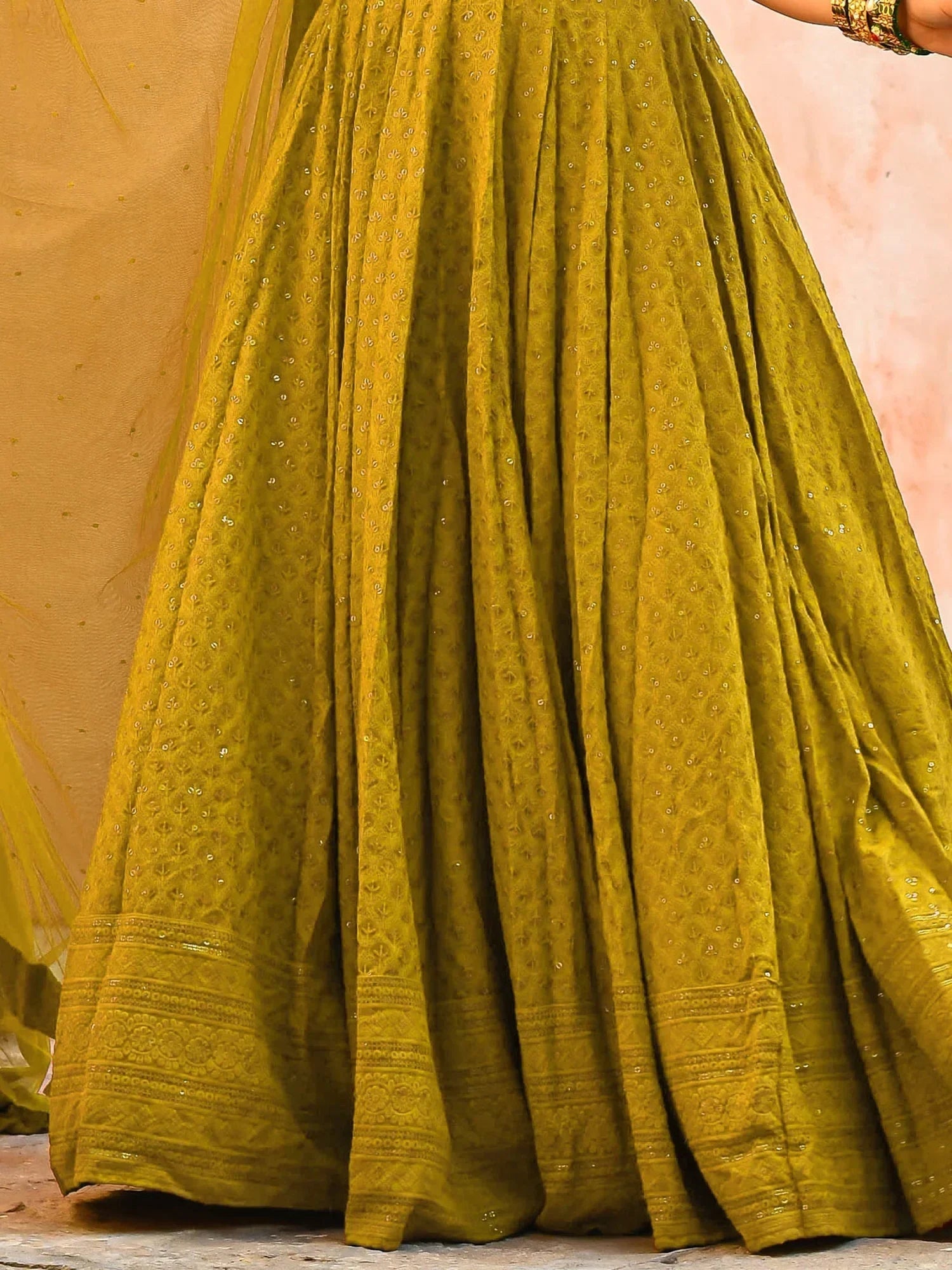 Mustard Sweet Sequins Georgette Reception Wear Lehenga Choli
