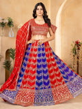 Glamorous Red & Blue Sequins Georgette Wedding Lehenga Choli