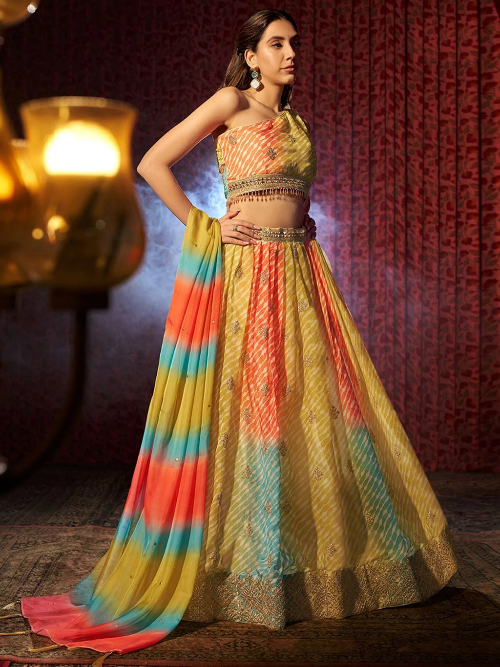Glamorous Yellow Organza Function Wear Lehenga Choli With Dupatta
