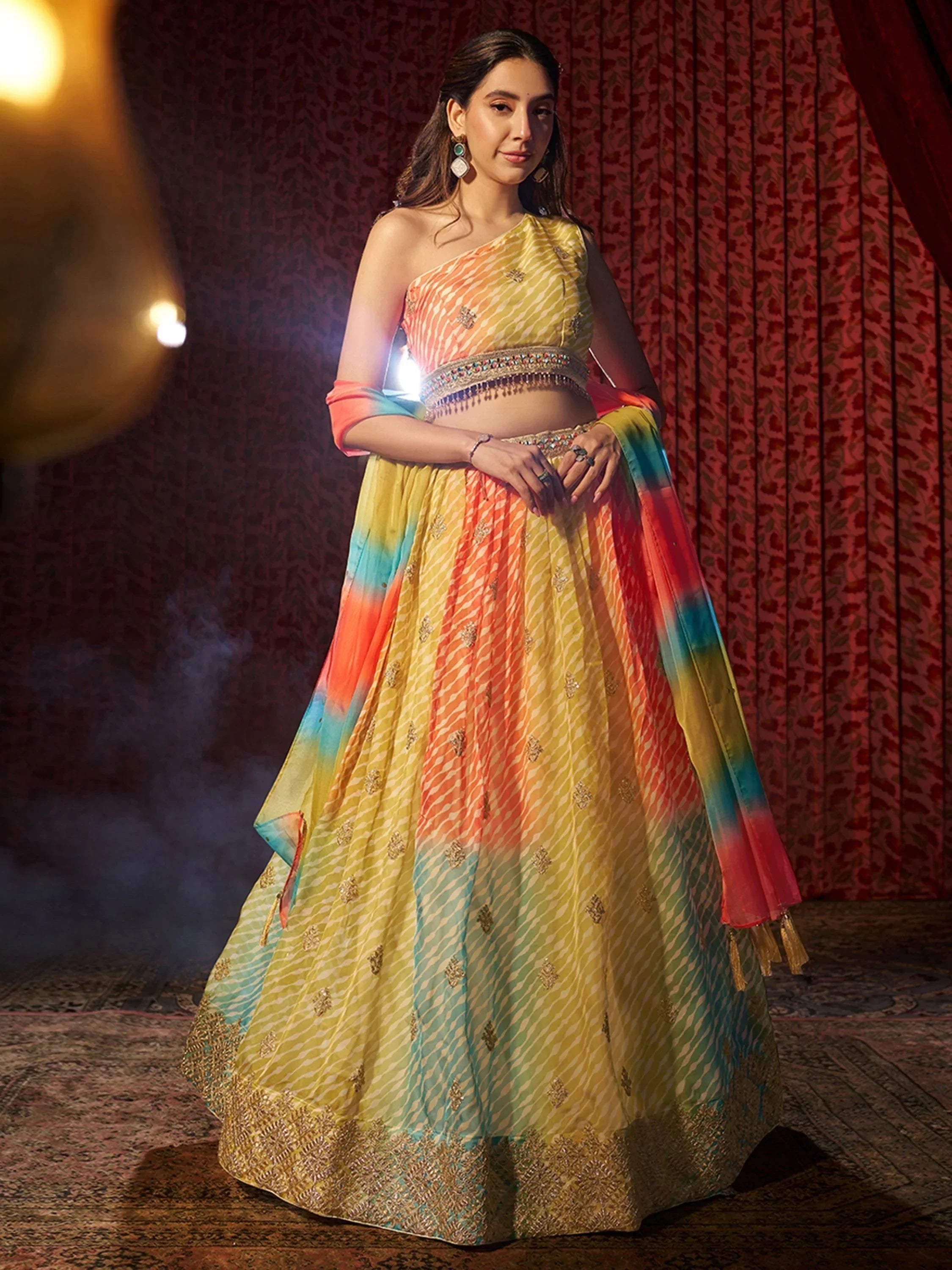 Glamorous Yellow Organza Function Wear Lehenga Choli With Dupatta