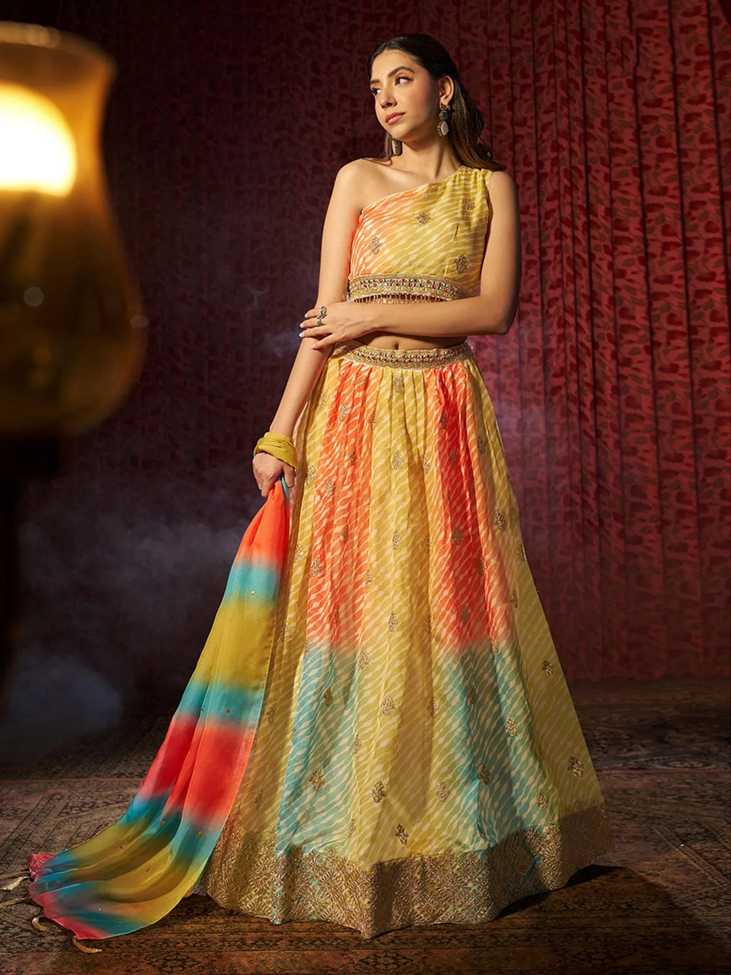Glamorous Yellow Organza Function Wear Lehenga Choli With Dupatta