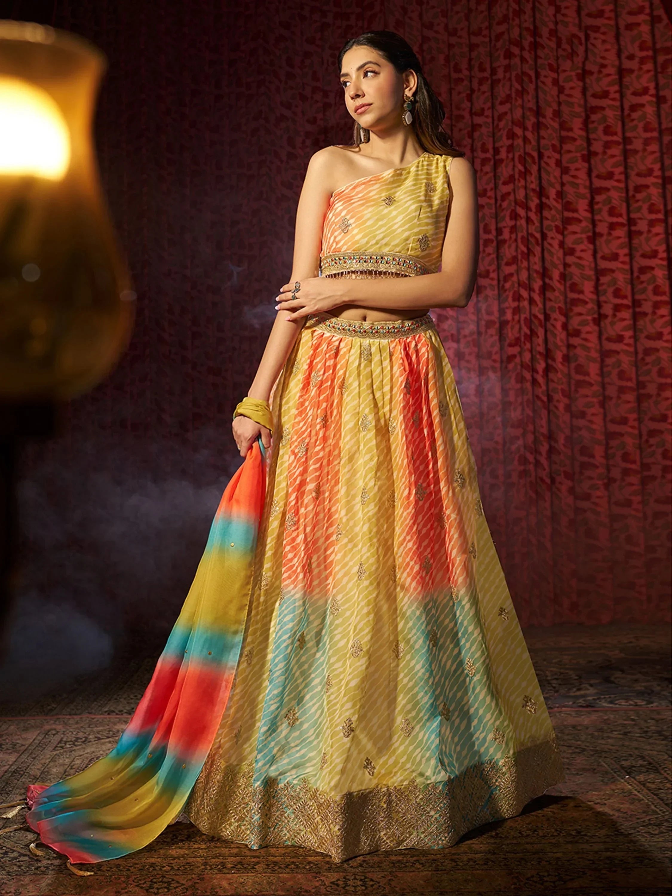 Glamorous Yellow Organza Function Wear Lehenga Choli With Dupatta