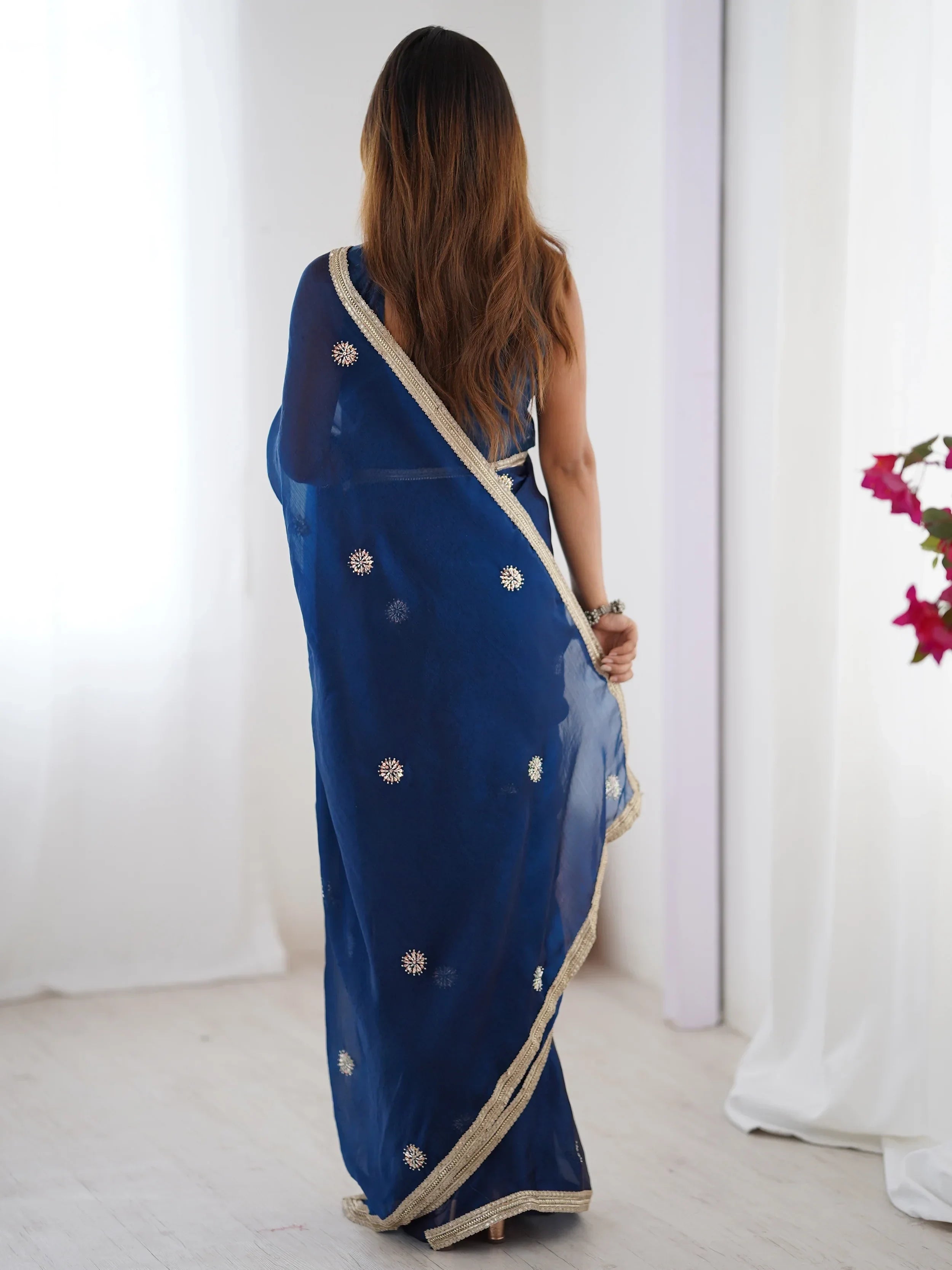 Blue Adorning Silk Sequins Ceremonial Wear Saree With Blouse