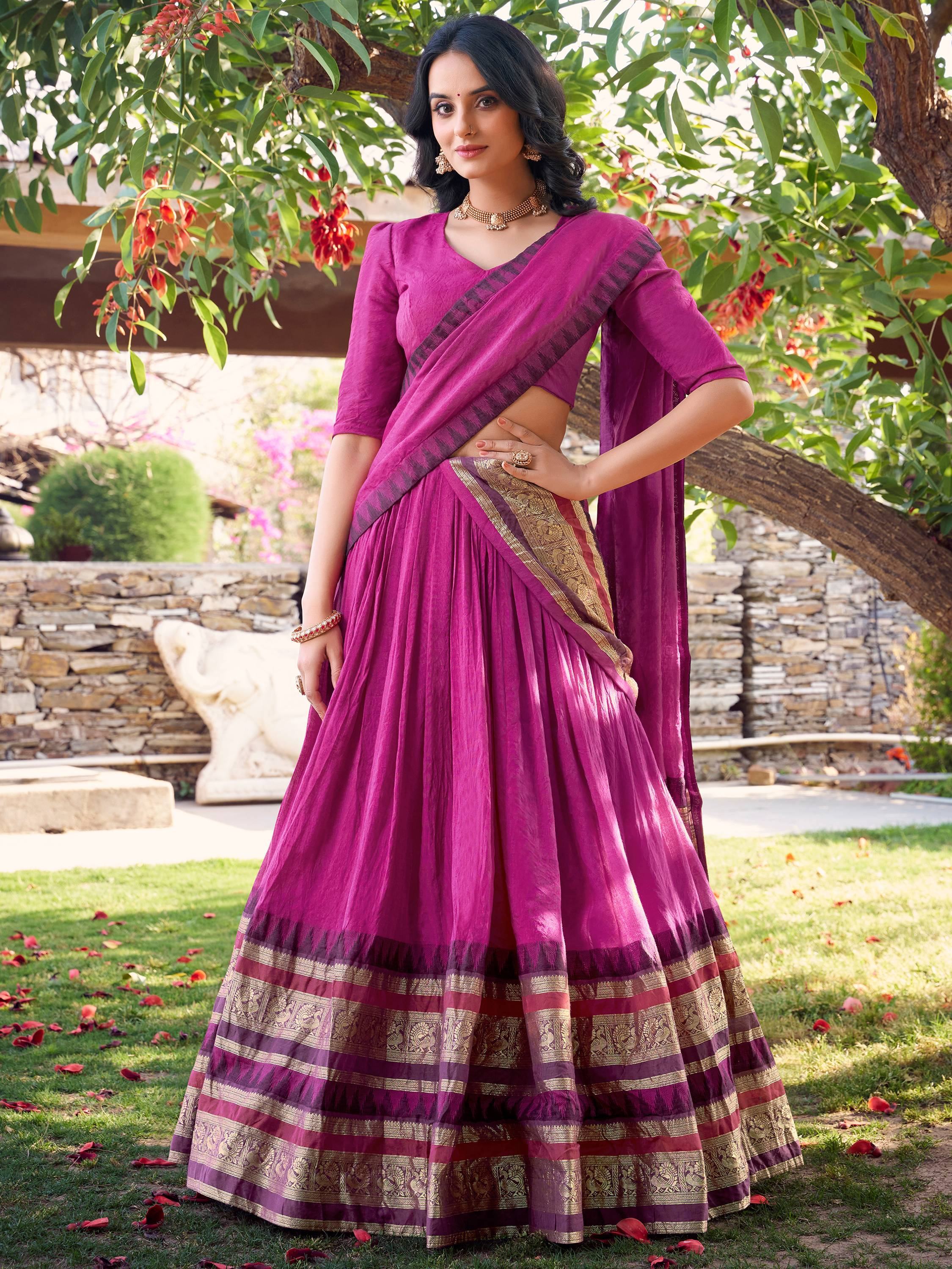 Pink Pretty Chanderi Silk Zari Weaving Wedding Wear Lehenga Choli
