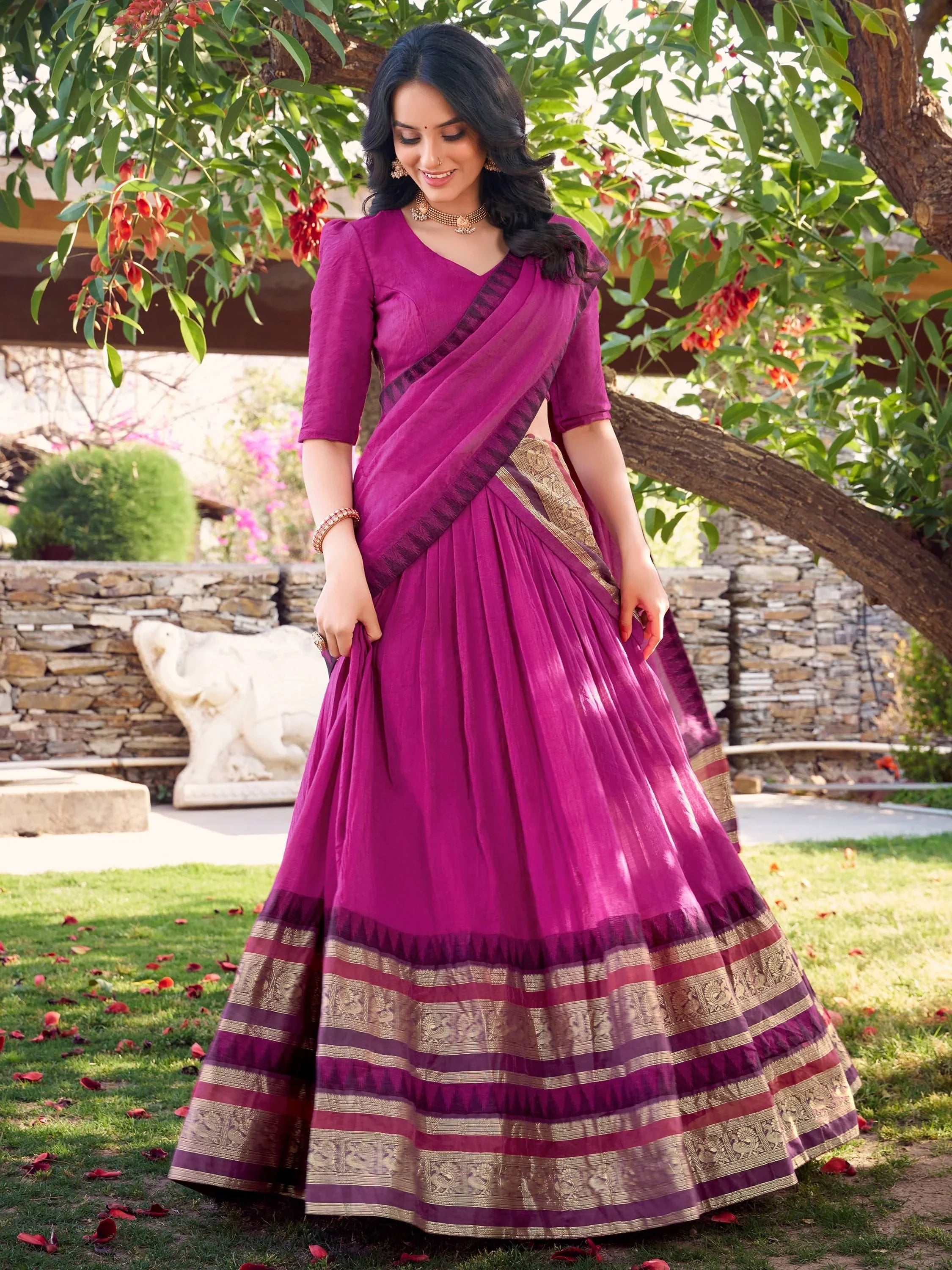 Pink Pretty Chanderi Silk Zari Weaving Wedding Wear Lehenga Choli