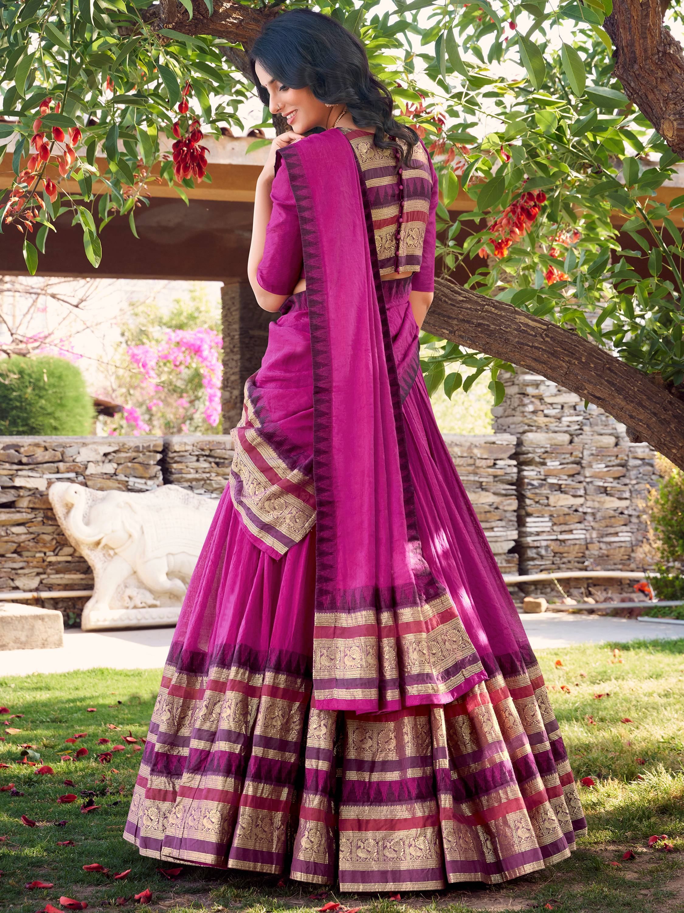 Pink Pretty Chanderi Silk Zari Weaving Wedding Wear Lehenga Choli