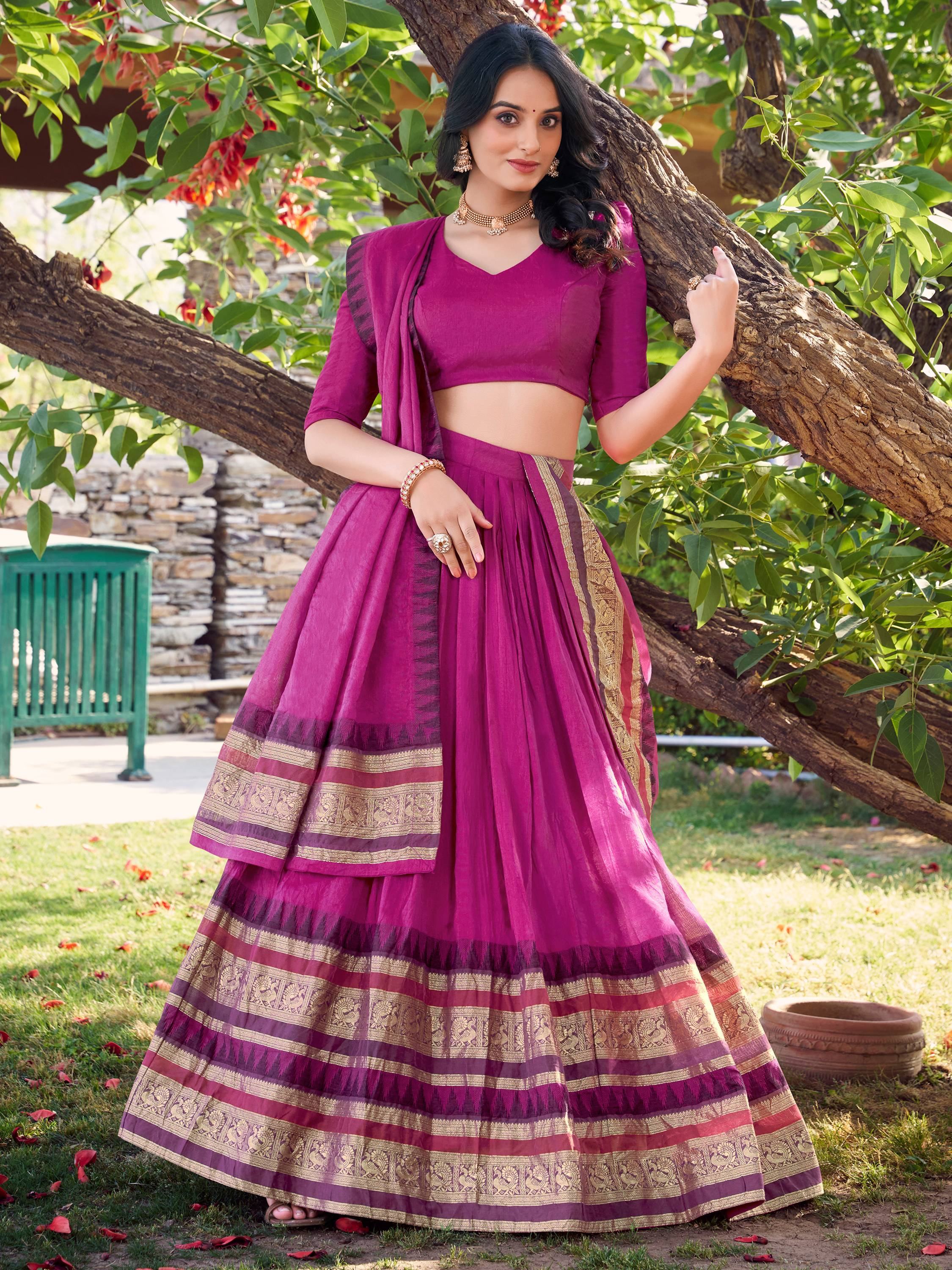 Pink Pretty Chanderi Silk Zari Weaving Wedding Wear Lehenga Choli