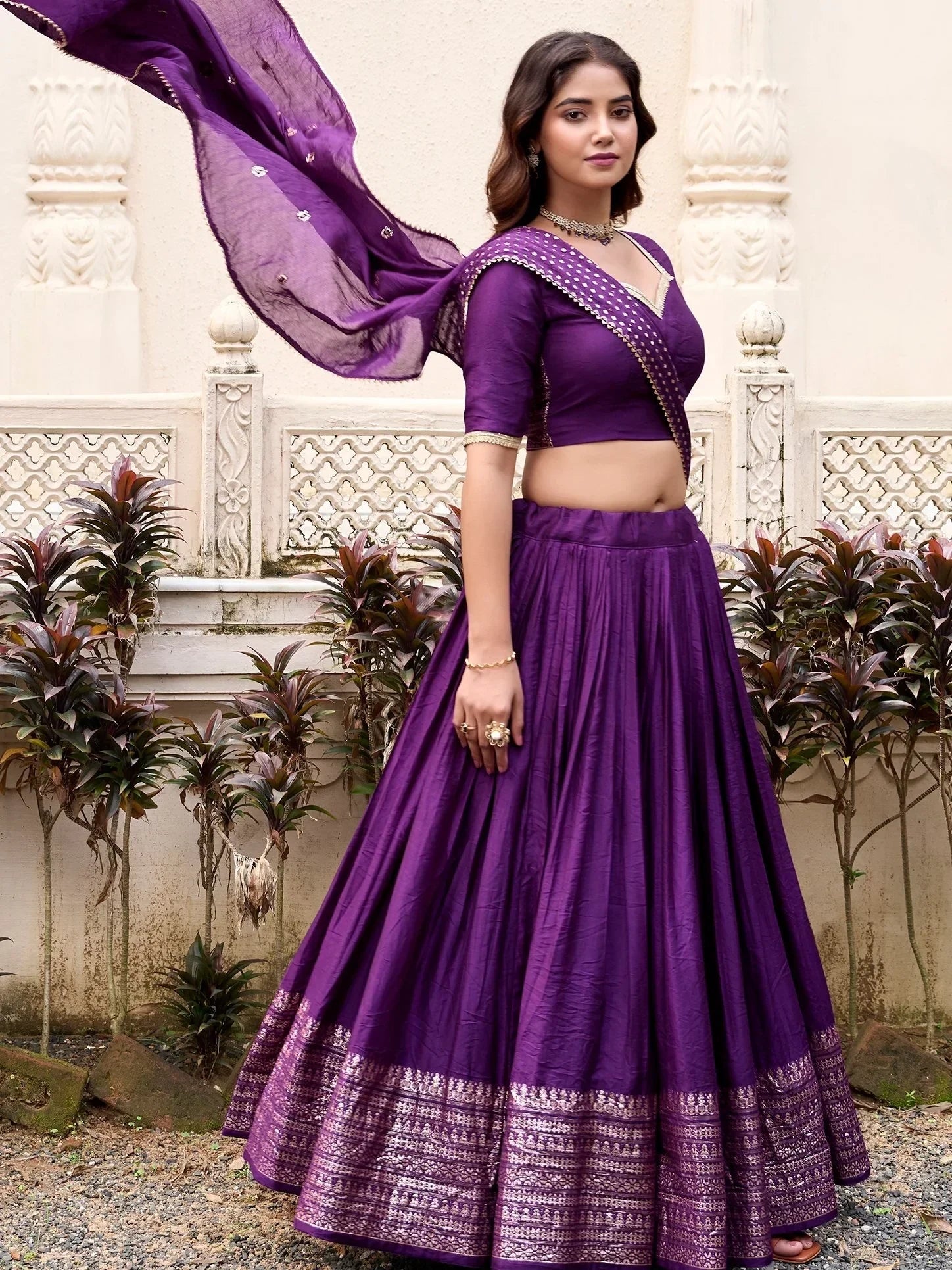 Purple Awesome Zari Weaving Chanderi Silk Festive Wear Lehenga Choli