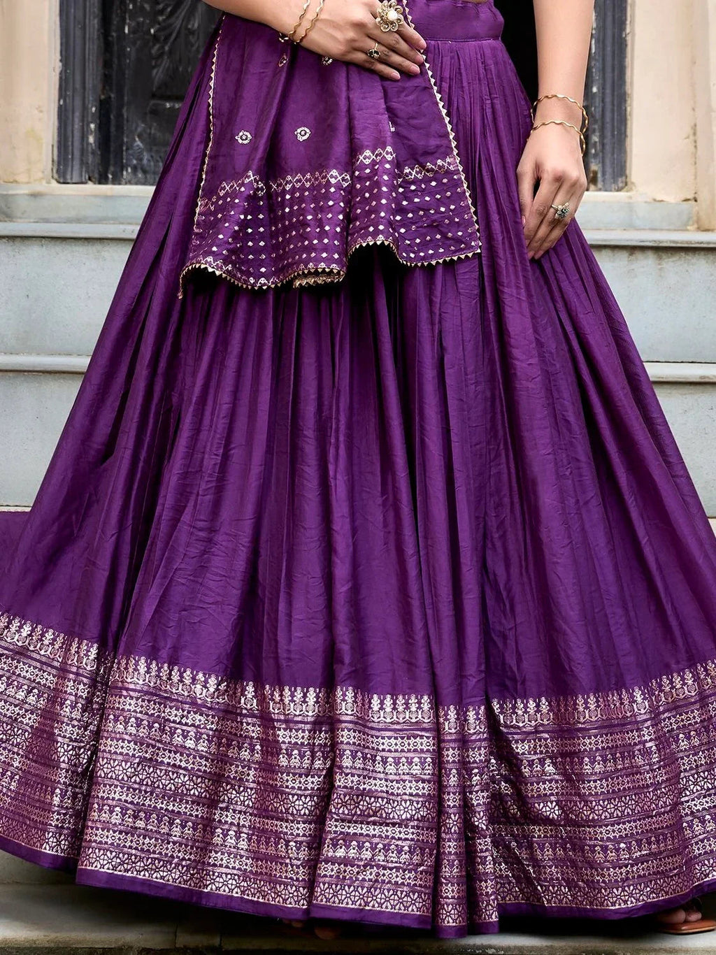 Purple Awesome Zari Weaving Chanderi Silk Festive Wear Lehenga Choli