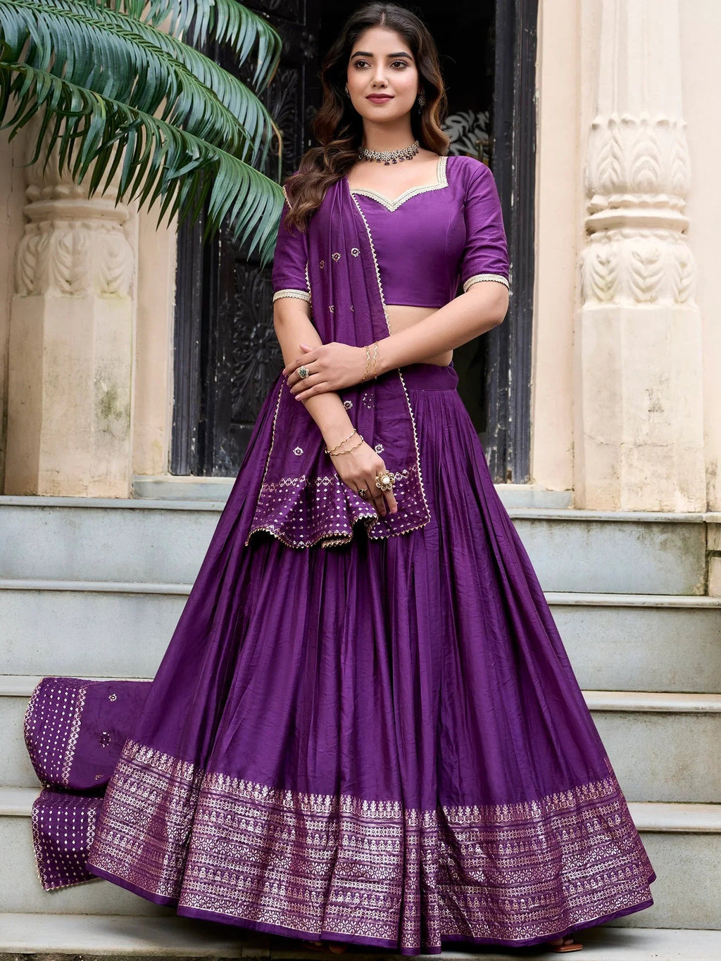 Purple Awesome Zari Weaving Chanderi Silk Festive Wear Lehenga Choli