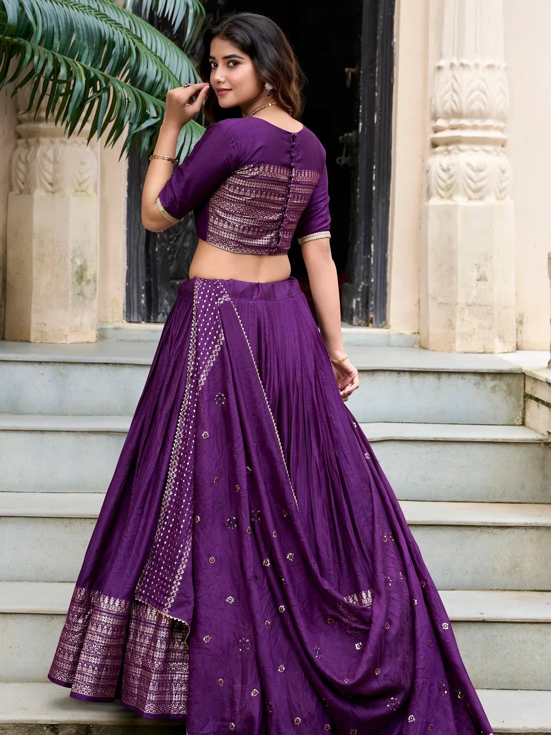 Purple Awesome Zari Weaving Chanderi Silk Festive Wear Lehenga Choli