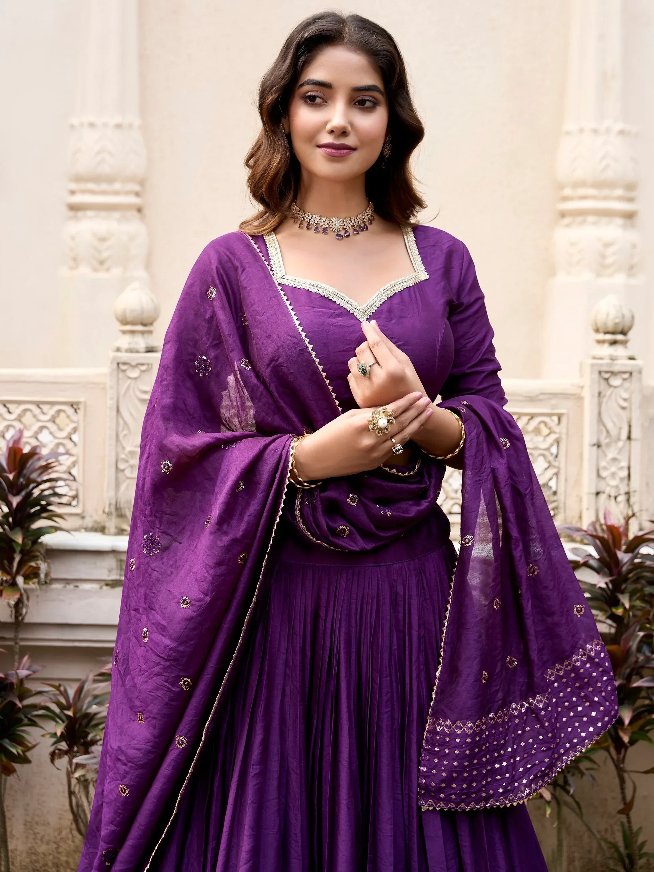 Purple Awesome Zari Weaving Chanderi Silk Festive Wear Lehenga Choli