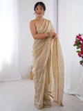 Beige Gorgeous Organza Beads Work Saree With Blouse