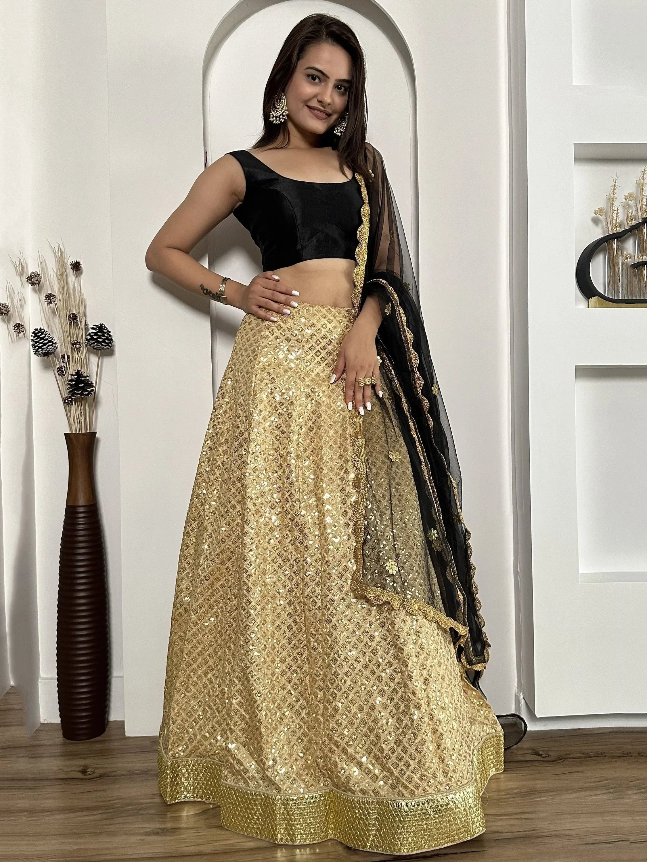 Gorgeous Black Sequins Silk Function Wear Lehenga Choli With Dupatta