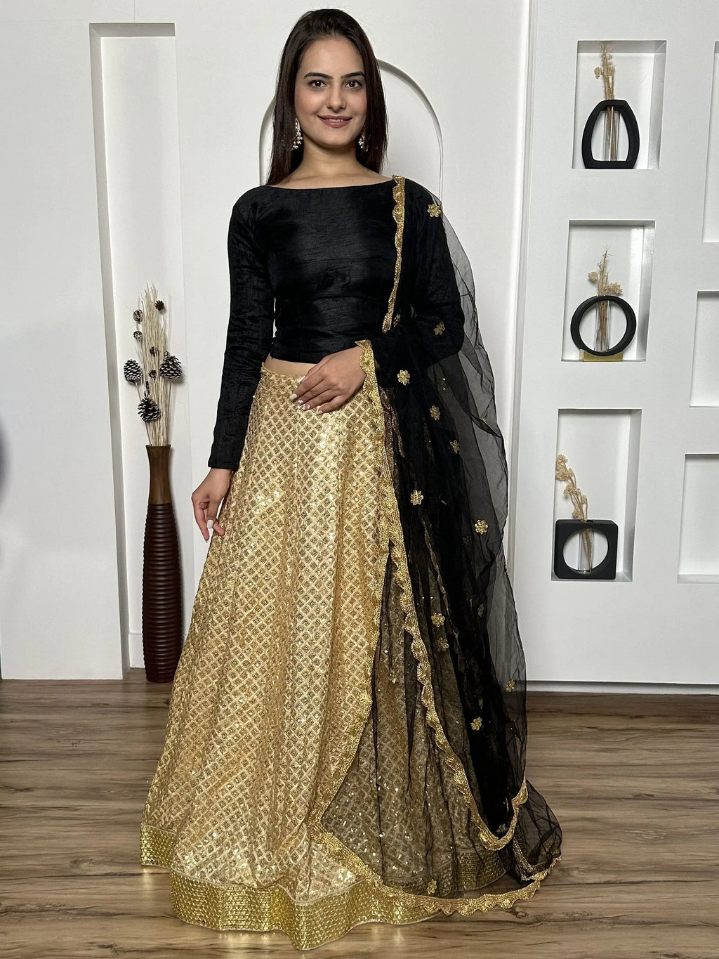 Gorgeous Black Sequins Silk Function Wear Lehenga Choli With Dupatta