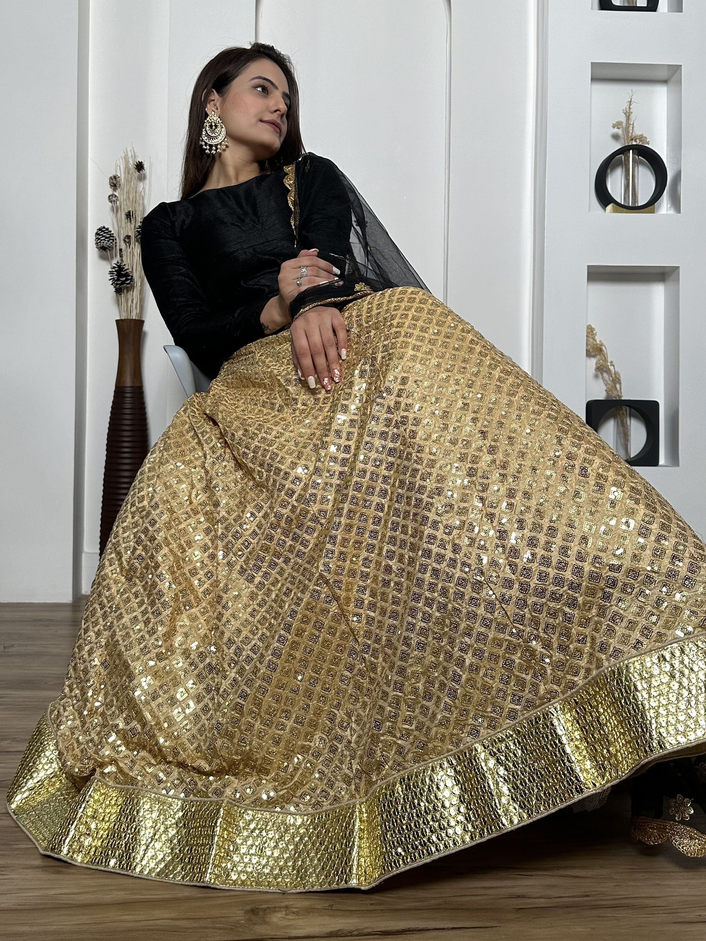 Gorgeous Black Sequins Silk Function Wear Lehenga Choli With Dupatta