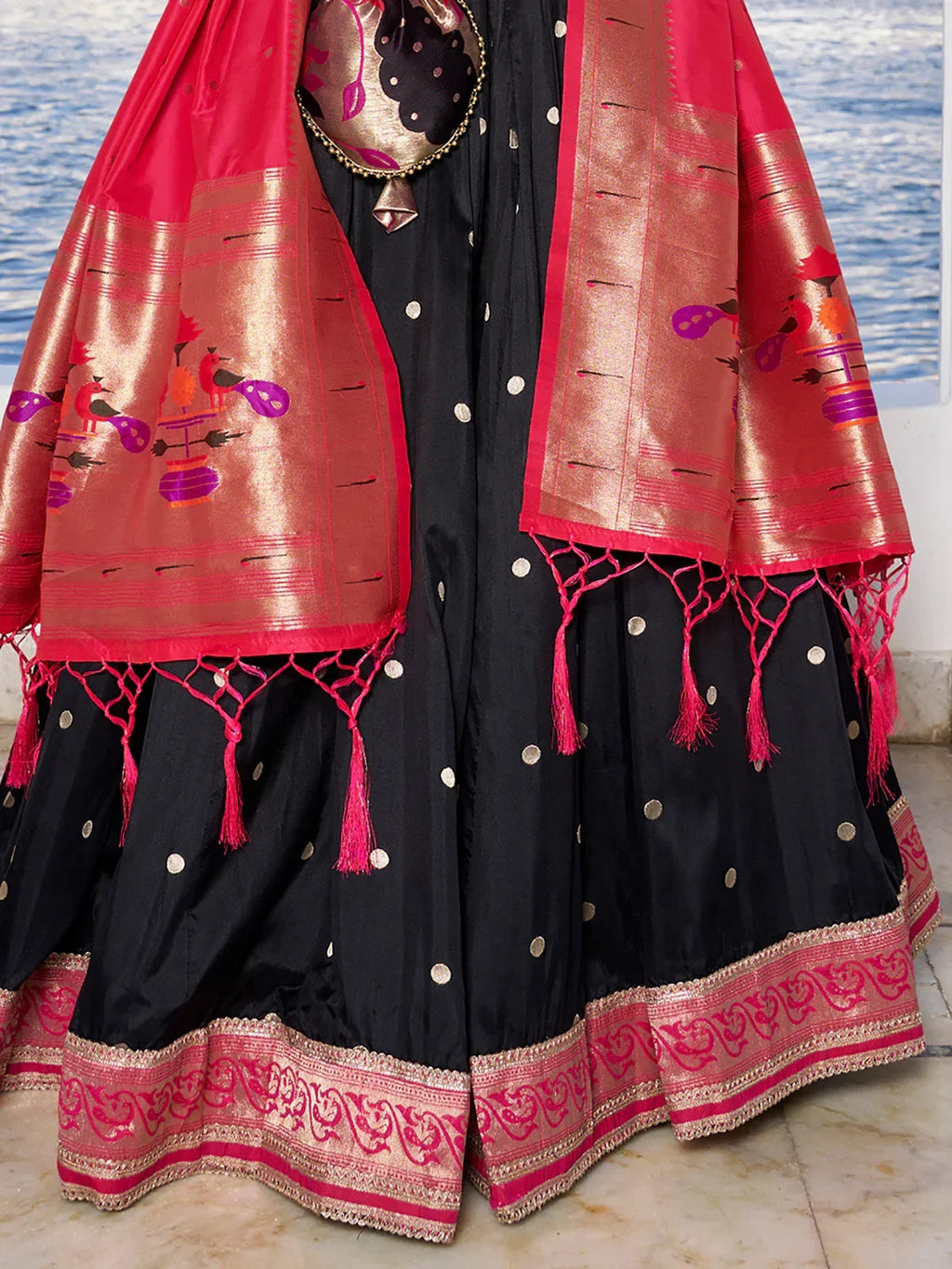 Black Gorgeous Zari Weaving Silk Paithani Lehenga Choli With Dupatta