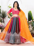 Gorgeous Multi-Color Embroidered Georgette Wedding Lehenga Choli
