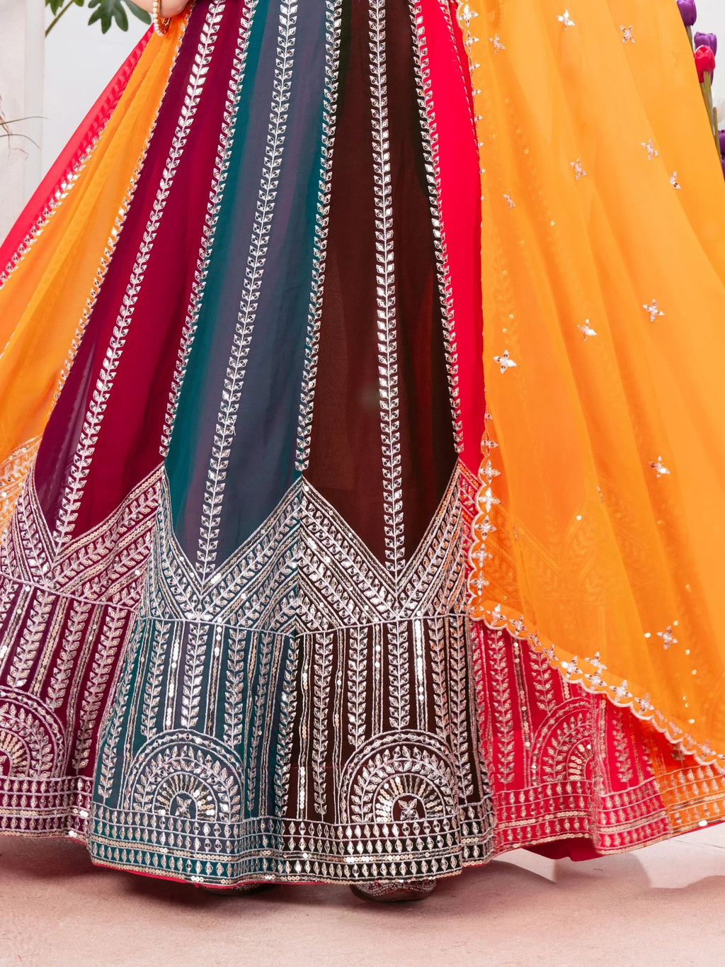 Gorgeous Multi-Color Embroidered Georgette Wedding Lehenga Choli