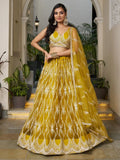 Gorgeous Mustard Yellow Embroidered Net Haldi Wear Lehenga Choli