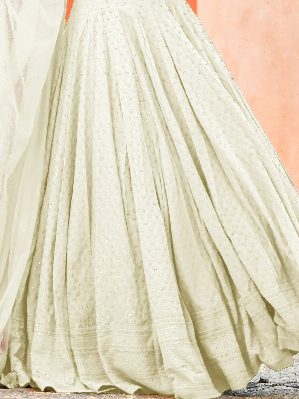 Off White Sweet Sequins Georgette Reception Wear Lehenga Choli