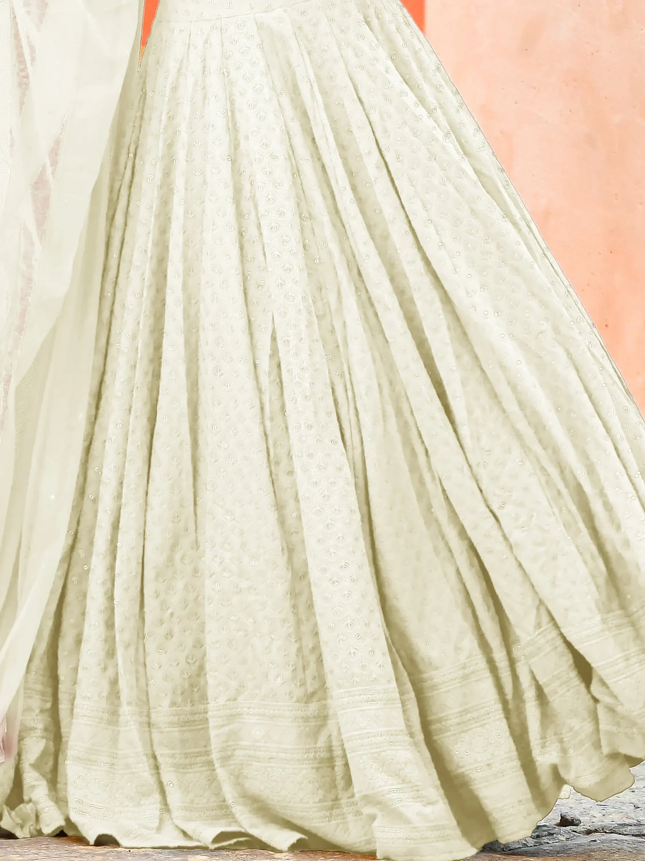 Off White Sweet Sequins Georgette Reception Wear Lehenga Choli