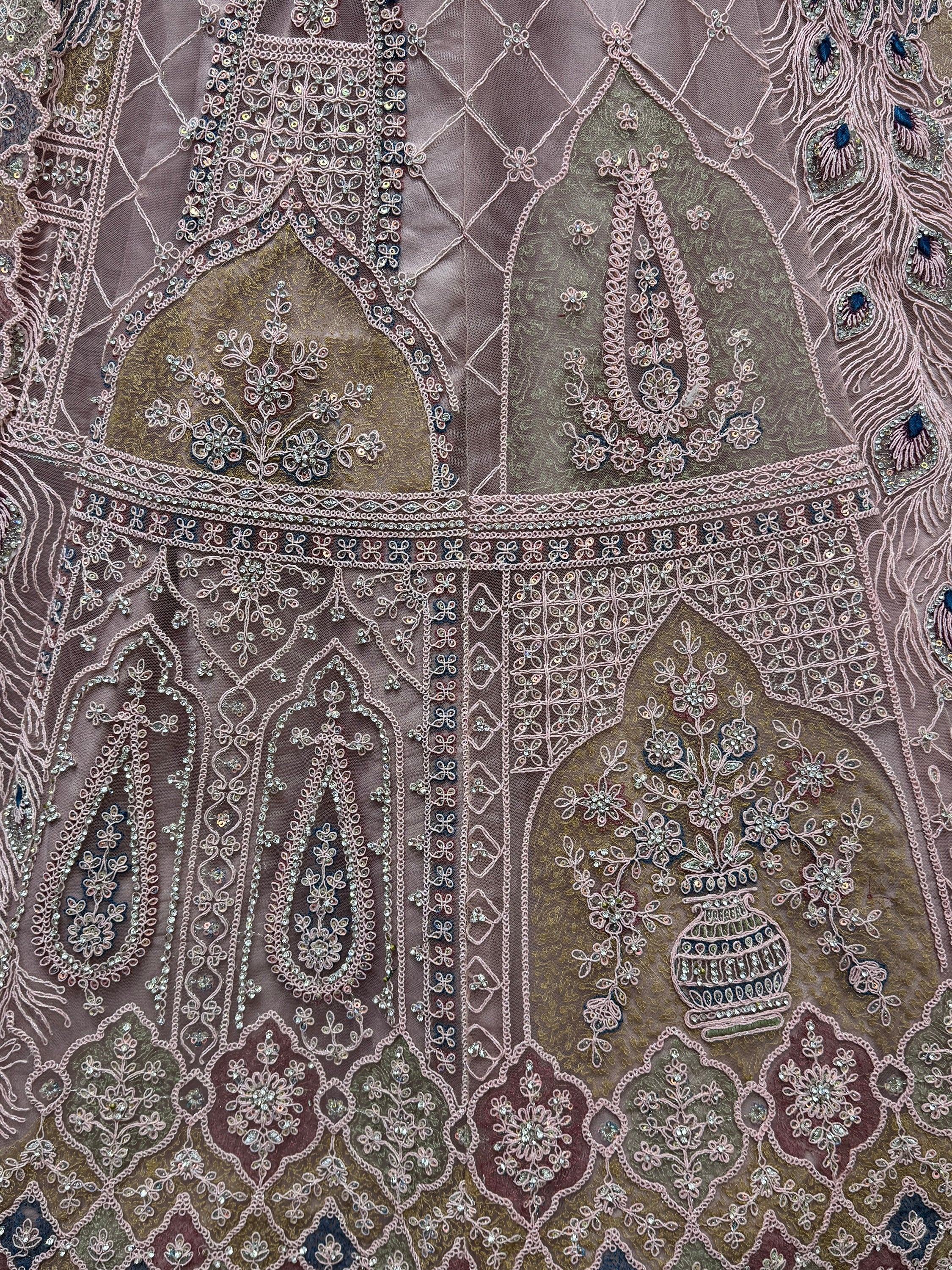 Peach Gorgeous Sequins Net Engagement Wear Lehenga Choli