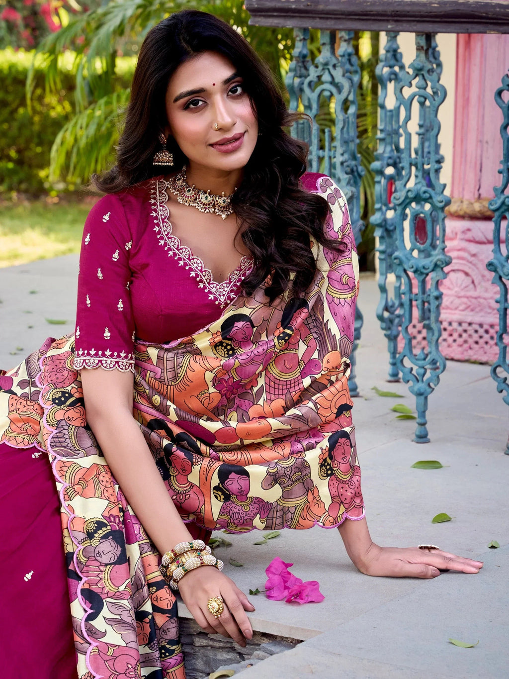 Pink Gorgeous Thread Work Vichitra Silk Festive Wear Lehenga Choli